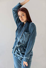 Плюшева піжама  накидка та штани Сіро-блакитний