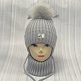 М 90058 Комплект для дівчинки: шапка на флісі з помпоном і вушками і хомут, 1-5 років, різні кольори, фото 5