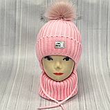 М 90058 Комплект для дівчинки: шапка на флісі з помпоном і вушками і хомут, 1-5 років, різні кольори, фото 2