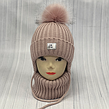 М 90058 Комплект для дівчинки: шапка на флісі з помпоном і вушками і хомут, 1-5 років, різні кольори, фото 3