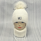 М 90058 Комплект для дівчинки: шапка на флісі з помпоном і вушками і хомут, 1-5 років, різні кольори, фото 4