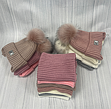 М 90058 Комплект для дівчинки: шапка на флісі з помпоном і вушками і хомут, 1-5 років, різні кольори, фото 7