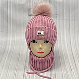 М 90058 Комплект для дівчинки: шапка на флісі з помпоном і вушками і хомут, 1-5 років, різні кольори, фото 8