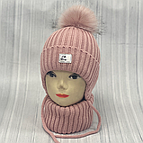 М 90058 Комплект для дівчинки: шапка на флісі з помпоном і вушками і хомут, 1-5 років, різні кольори, фото 9