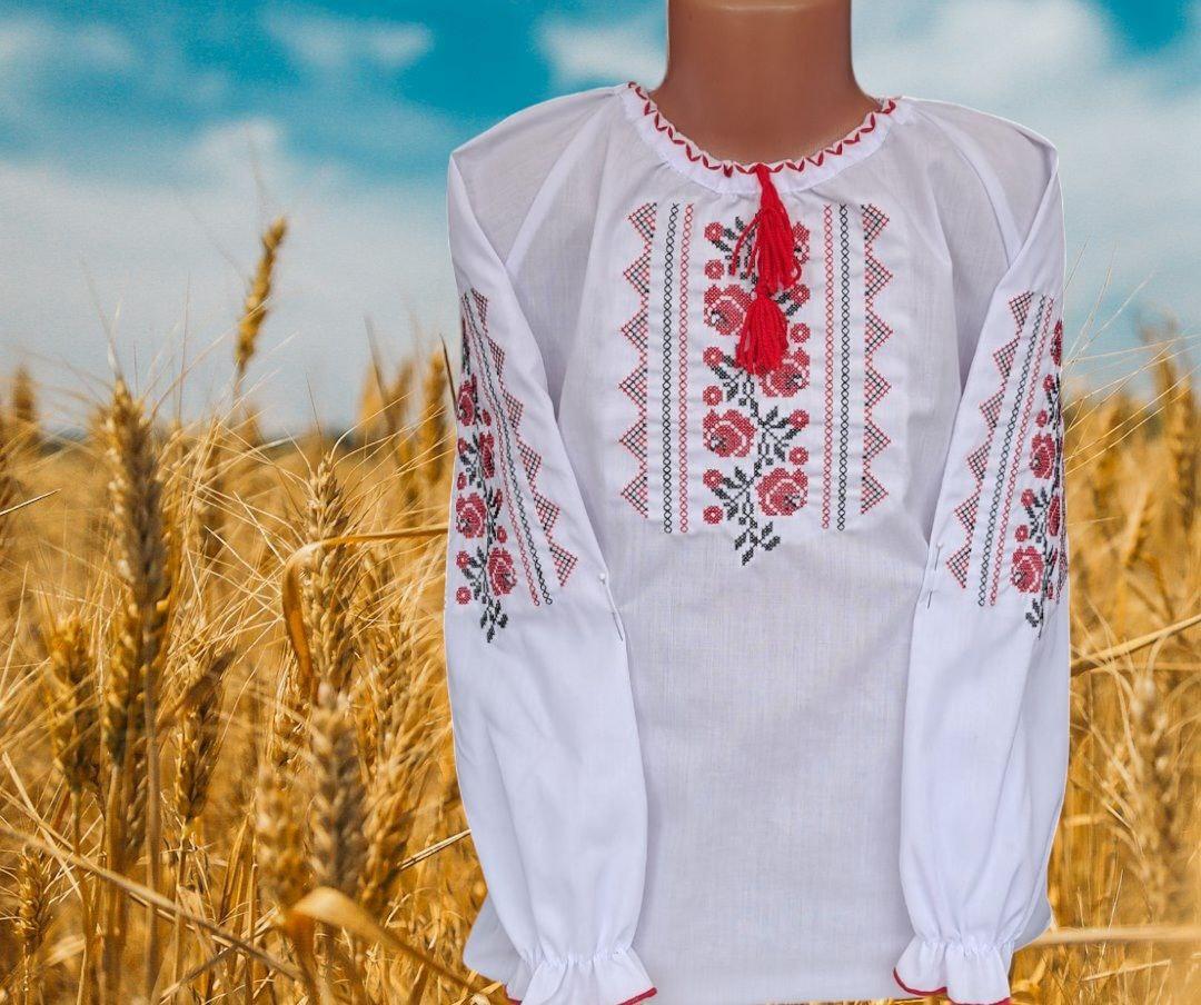 Опт Вишиванка для дівчаток з квітковою вишивкою р. 122-146, червоний