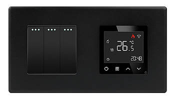 Wi-Fi регулятор теплої підлоги + Вимикач 3 клавіші 1DAL | Чорний (P157-SW3G-TR.WF.BL)