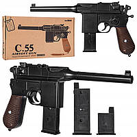 Дитячий пістолет Маузер К96 C.55 Mauser метал 23 см, дві обойми, стріляє кульками 6 мм