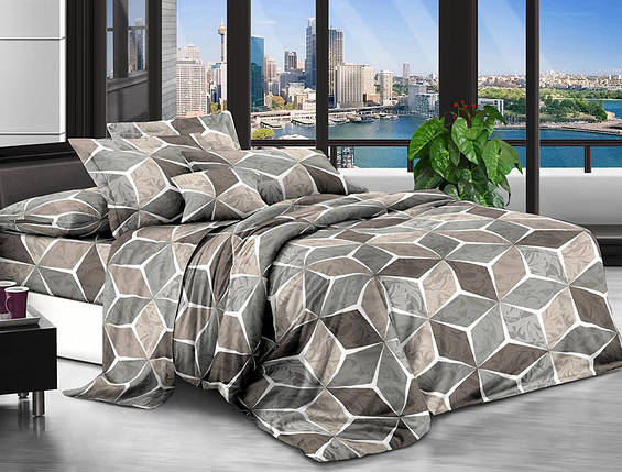 Світла сіро-бежева постільна тканина 220 см з геометричним візерунком, Поліестер 75 синтетичний, рулон 80 м, фото 1