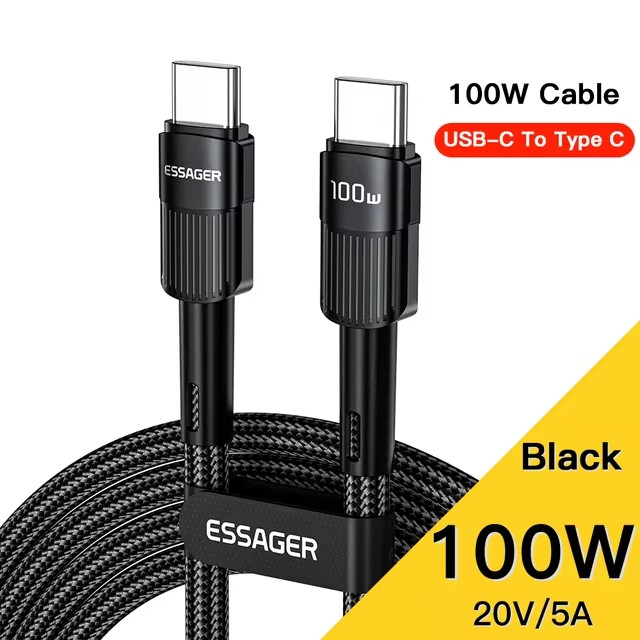 Кабель Essager Fast Charging Type-C to Type-C PD100W 5A 100 cм Black