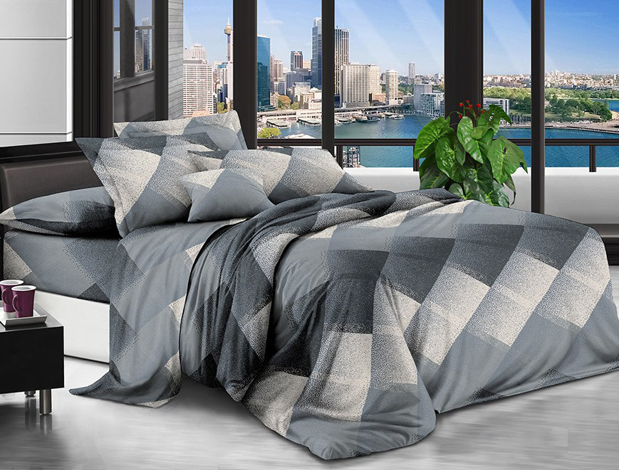 Сіра постільна тканина ромби 220 см, Поліестер 75 синтетичний із геометричним принтом, рулон 80 м