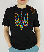 Патріотичні футболки вишиті гладью Квітковий тризуб