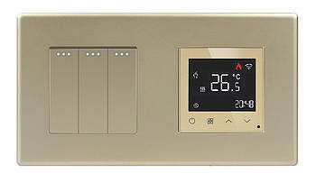 Wi-Fi регулятор теплої підлоги + Вимикач 3 клавіші 1DAL | Золото (P157-SW3G-TR.WF.GD)