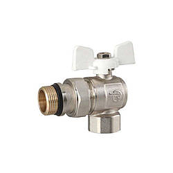 Кран кульовий з американкою 1/2" кутовий білий метелик (Reiger)