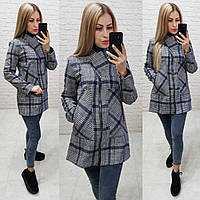 Пальто коротке на блискавці арт. 1142  синього кольору/ синій/жовтий смужка