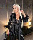 Жіночий шовковий костюм костюм в кімоно стилі з пір'ям боа, фото 2