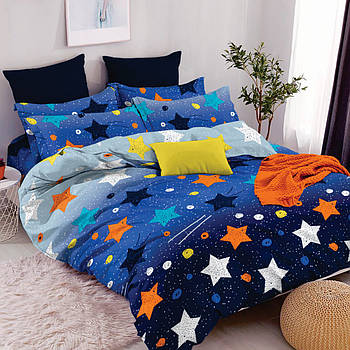 Наволочка на блискавці 50х70 (Бязь) | Від виробника "Королева Ночі" | Різнокольорові зірки на синьому