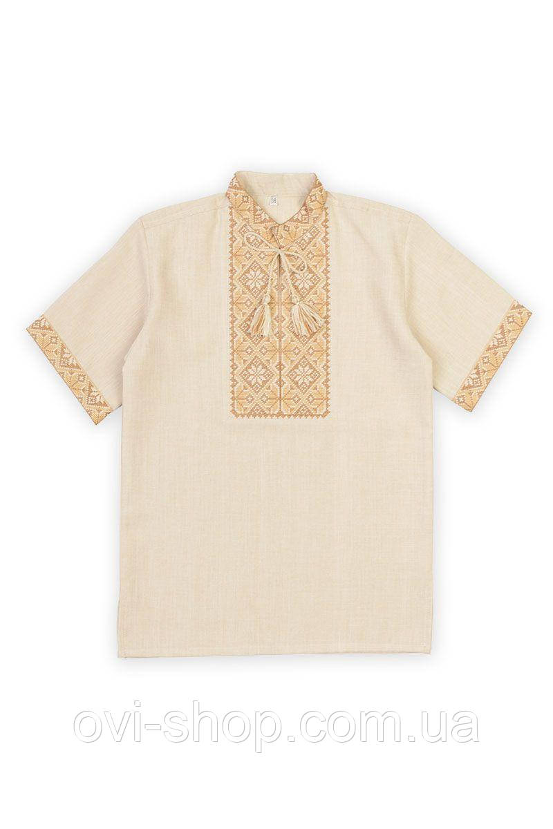 Дитяча вишиванка для хлопчика з коротким рукавом «Family» беж