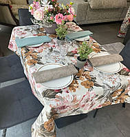 Скатерть тефлоновая хлопковая цветы акварель