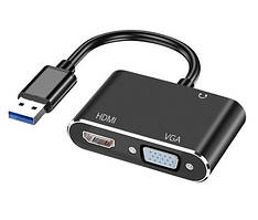 Адаптер з USB на HDMI і VGA PC LCD HDTV зовнішня відеокарта для підключення додаткового монітора