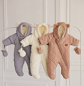 Дитячий цільний зимовий теплий комбінезон для новонародженого з капюшоном на зріст 62 68 74 см