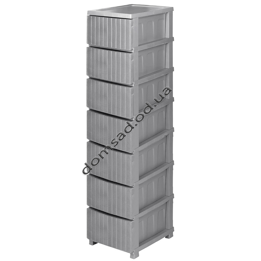 Комод пластиковий "Ротанг" 7 ярусів 146*43*34см, R-Plastic, сірий