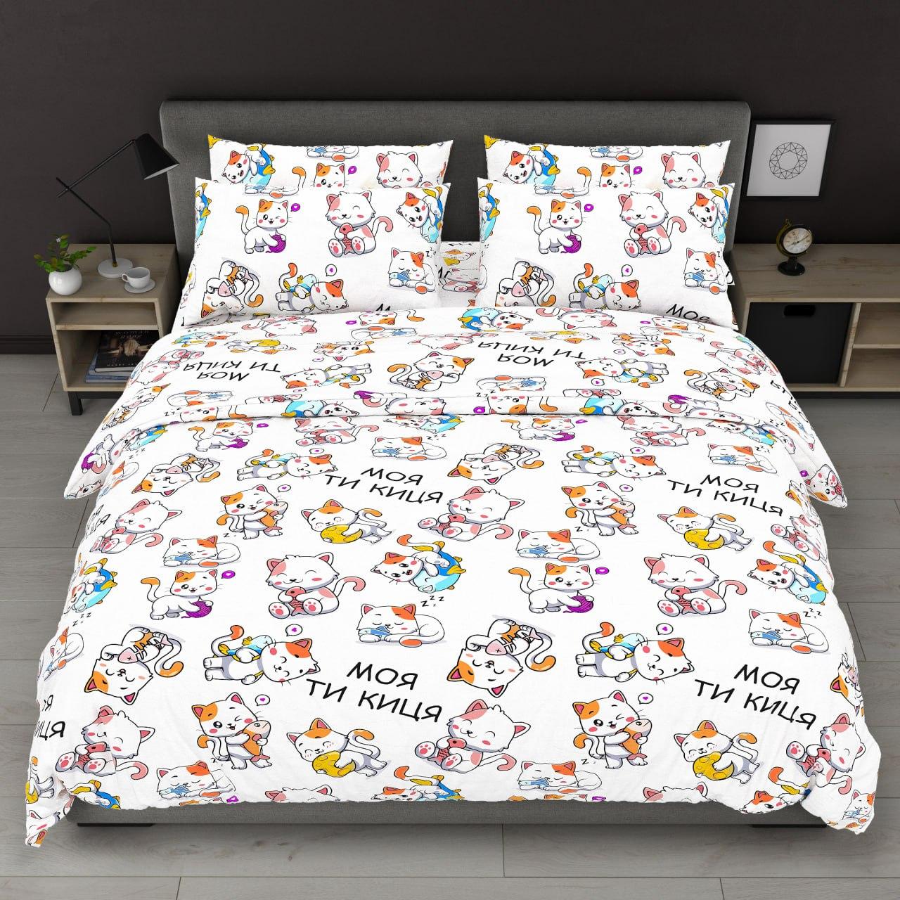 Наволочка на блискавці 70х70 (Бязь) | Від виробника "Королева Ночі" | Коти на білому, фото 1