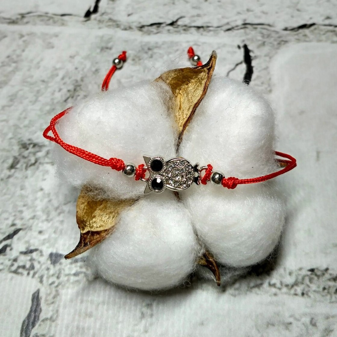 Браслет червона нитка, сова 3-38-18-2