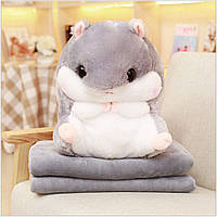 Плед в виде хомяка универсальная мягкая игрушка хомячок 3в1 подушка на подарок, Плед хомяк