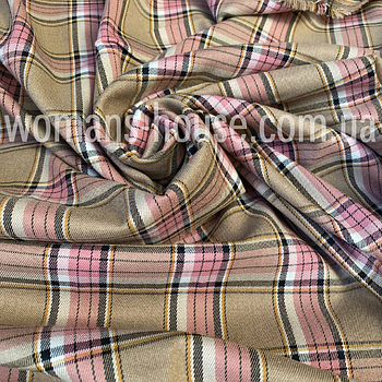 Костюмна (брючна) тканина принт клетка Бежевий з рожевим