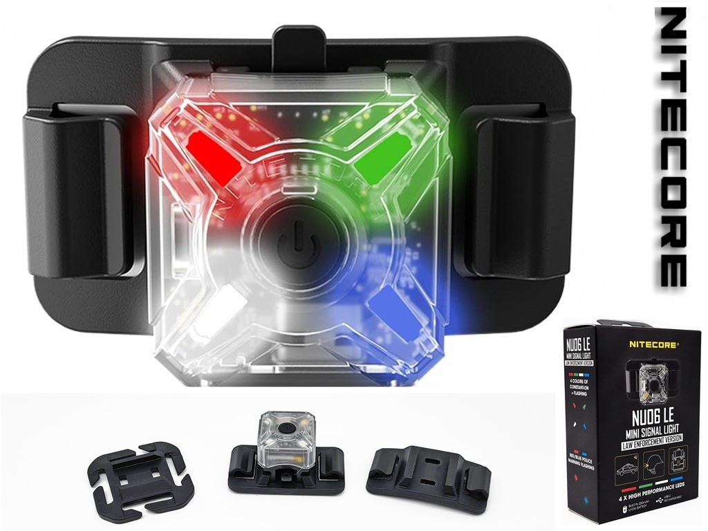 Мінісигнальний універсальний ліхтар Nitecore NU06 LE (4 Color LED, 250 mAh, USB-C, IP66, 75 годин, 3 кріплення)