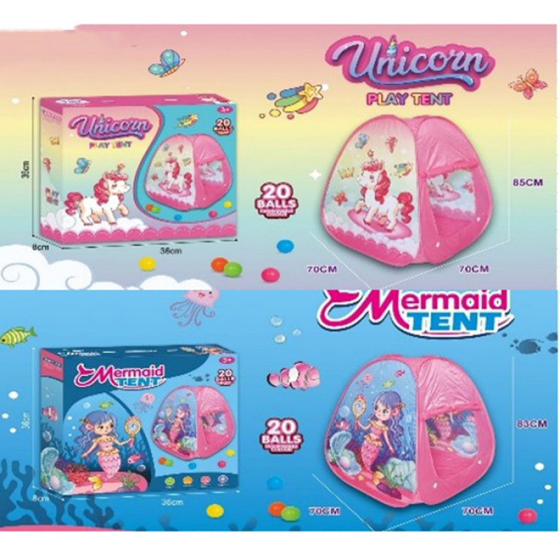 Намет дитячий ігровий MR 1266, 70-70-в85 см, 20 м'ячиків, 1 вхід-накидка, 2 різновиди (єдиноріг, русалка), фото 1
