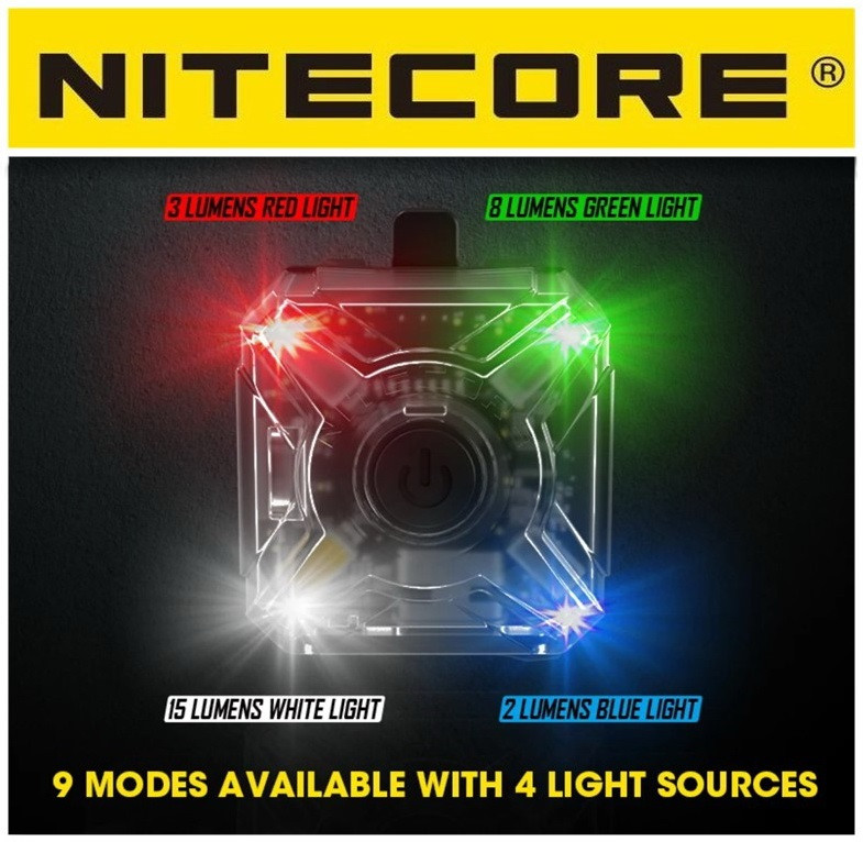 Мигалка маяк Nitecore NU06 LE (4 LED, 9 Mode, 250 mAh, Type-C, IP66, 75 годин, 3 кріплення)