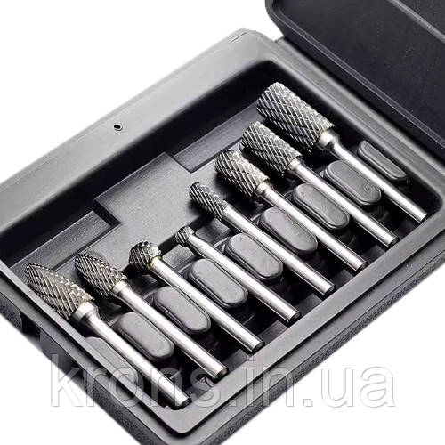 Набір борфрез для металу 8 шт., хвостовик 6 мм карбід вольфраму, у кейсі, фото 1