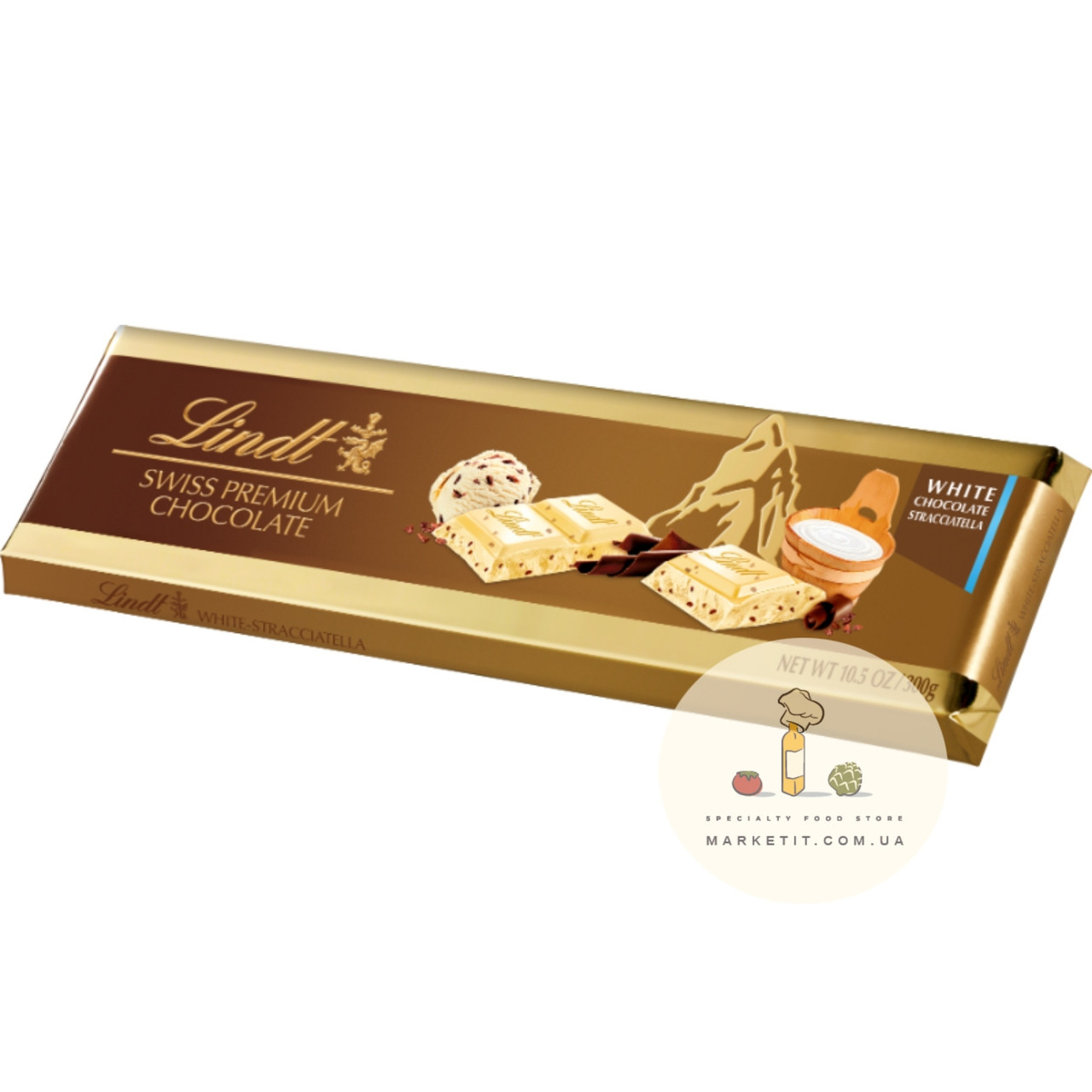 Білий шоколад Lindt Swiss Premium Stracciatella, вершковий пломбір із шоколадною крихтою 300 г., фото 1