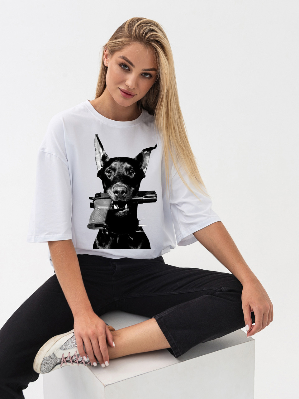 Футболка Dog with Gun YOU OVERSIZE 95% бавовна 5% еластан (190г) White, фото 1