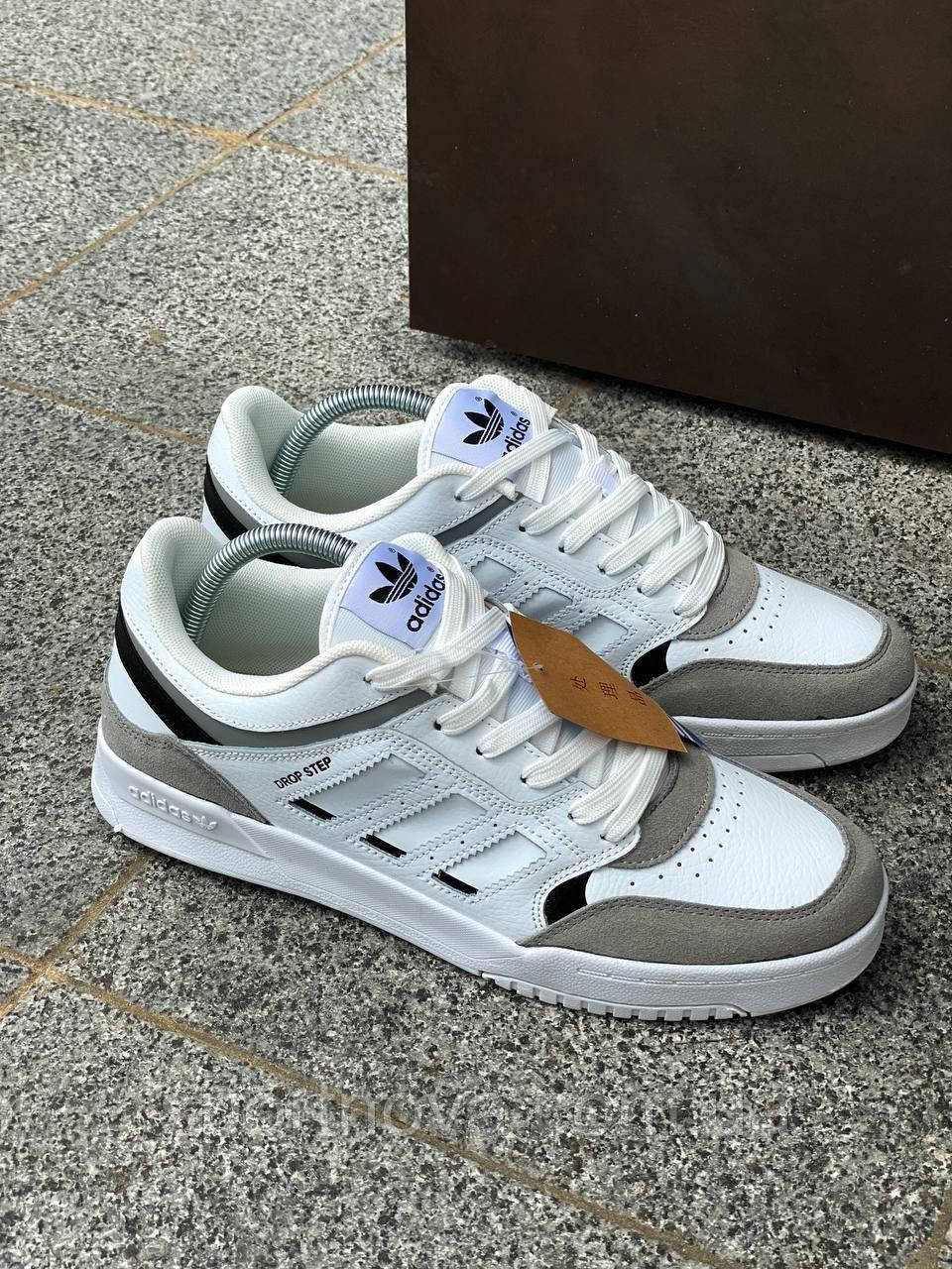 Кросівки чоловічі шкіряні білі з оранжевими полосами, Adidas Drop Step (46 розмір)