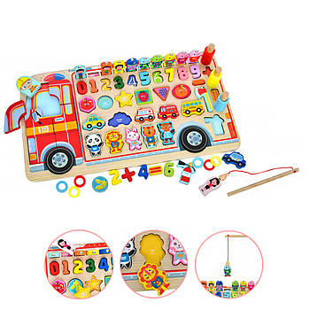 Дитячий розвиваючий центр-іграшка MD 1960 Дерев'яний сортер-рибалка з різними фігурками