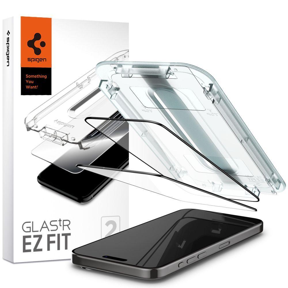 Захисне скло Spigen Glas.tR EZ FIT Full Cover 2-Pack до iPhone 15 Pro Max Black (AGL06873)