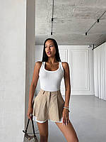Женская юбка шорты летняя базовая на высокой посадке цвет чёрный и мокко S-M, Бежевый