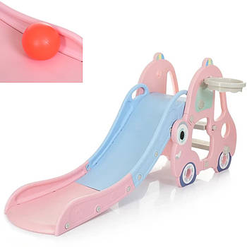 Міцна дитяча гірка у вигляді Машинки з баскетбольним кільцем та м'ячем Bambi L-CC01-8 Рожевий