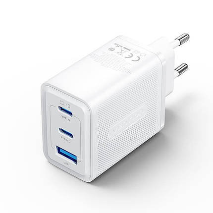 Адаптер мережевий 2Type-C 1USB Vention (C+C+A) GaN III PD 65W QC 3.0 5A White (FERW0-EU), фото 1