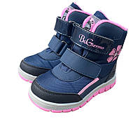 Мембранные термо ботинки детские для девочки BG 0112 синие з розовым 23,25,26,27,28 р
