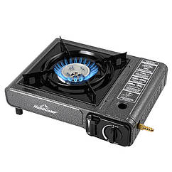 Портативна газова плита Nord Camp 2,3кВт з п'єзопідпалом та перехідником для побутового балона Dual fuel