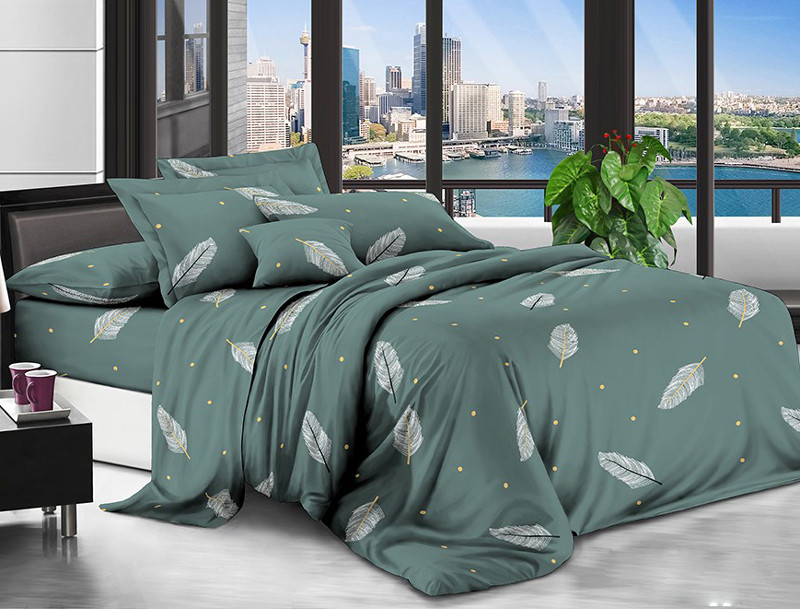 Зелена постільна тканина 220 см із малюнком листя, 100% Поліестер 75 синтетичний, рулон 80 м