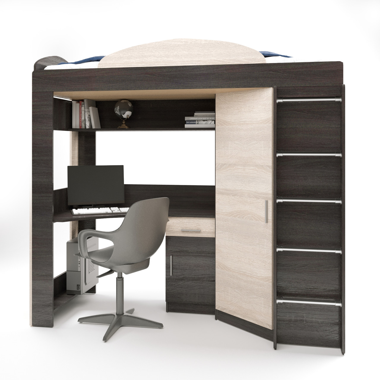 Ліжко-гірка Горище з шафою та столом Еверест венге+дуб молочний (DTM-2100)+, фото 1