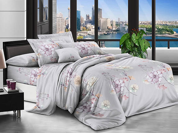 Світла сіра постільна тканина 220 см із квітковим принтом, Поліестер 75 синтетичний, рулон 80 м, фото 1