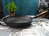 Сковорода чавунна Преміум класу, з дерев'яною ручкою, d=240мм, h=40мм, фото 4