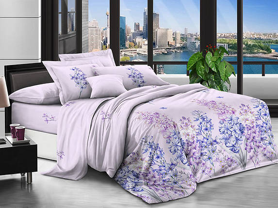 Світла постільна тканина 220 см бузкова з квітковим принтом, Поліестер 75 синтетичний, рулон 80 м, фото 1