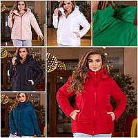 Жіноча осіння куртка з плащової тканини зі знімним капюшоном батал: 48-50, 52-54, 56-58, 60-62 - чорний, червоний, білий, оливка