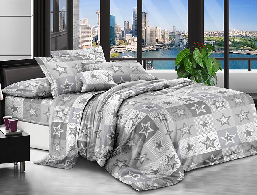 Сіра постільна тканина 220 см із принтом зірки, Поліестер 75 синтетичний у стилі печворк, рулон 80 м